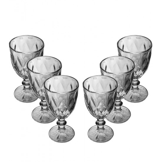 Jogo 6 Tacas 300ml Para Água Diamante Cinza Metalizado
